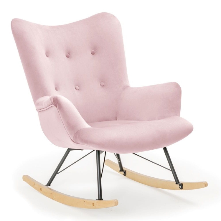 Fotel bujany Angel Rocker, różowy welur - nowe-meble.pl