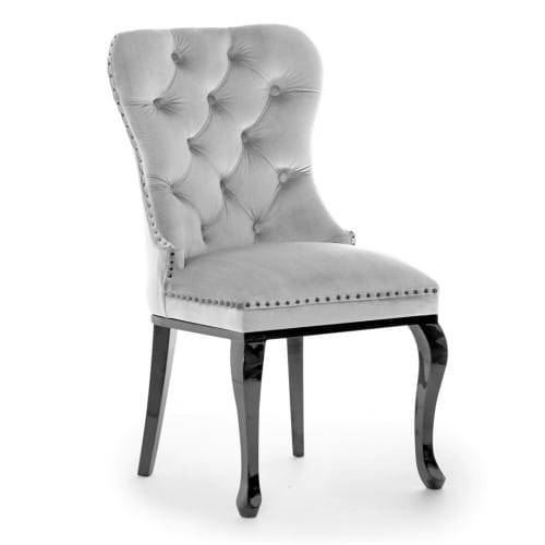 Krzesło Madame Glamour tapicerowane szare na czarnych nogach