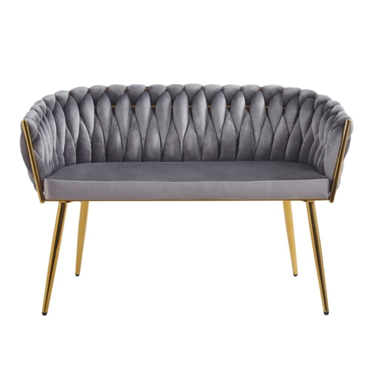 Sofa tapicerowana ROSS, kolor szary na złotym stelażu w nowe-meble.pl - widok przodu.