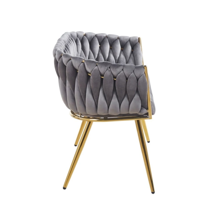 Sofa tapicerowana ROSSE, kolor szary na złotym stelażu w nowe-meble.pl - widok boku.