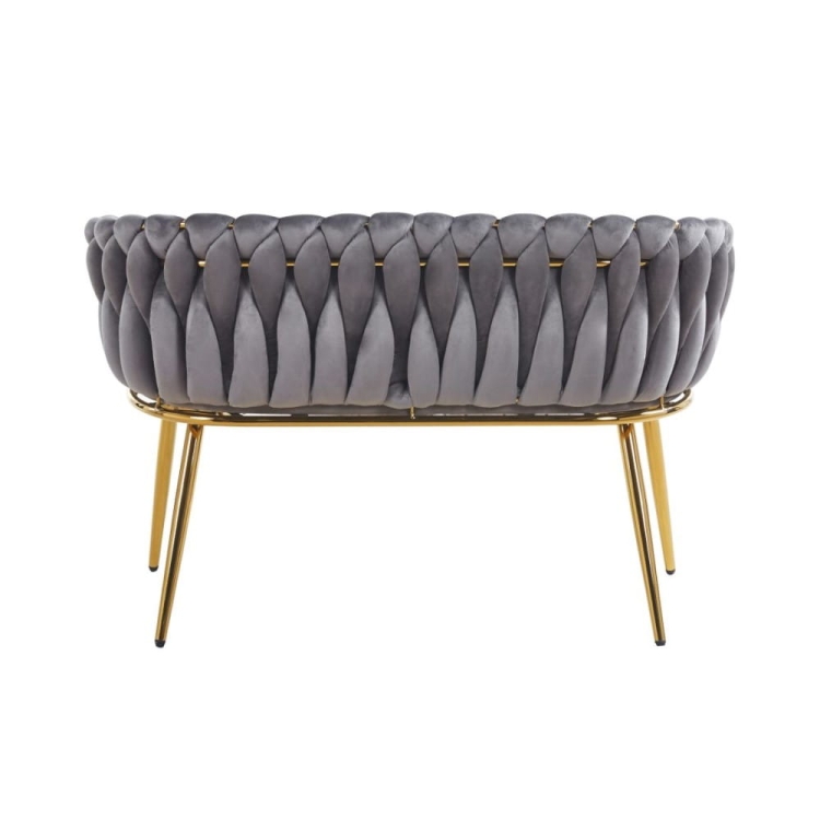 Sofa tapicerowana ROSSE, kolor szary na złotym stelażu w nowe-meble.pl - widok tyłu.