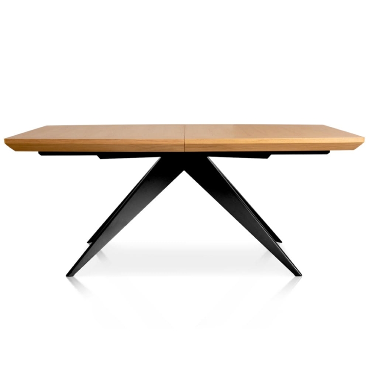 Elegancki rozkładany stół, blat dębowy, czarne metalowe nogi - rozłożony