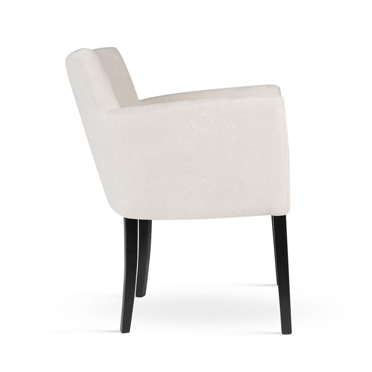 Azurro - krzesło fotelowe do jadalni z podłokietnikami na drewnianych nogach bok