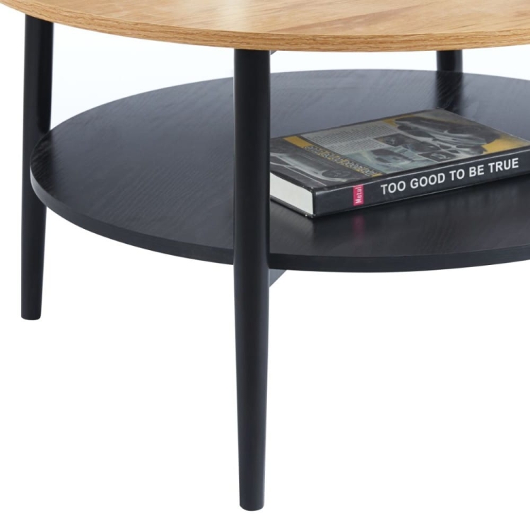 Stolik kawowy JUNE L14-FX (80) z półką, blat dąb naturalny, podstawa czarna