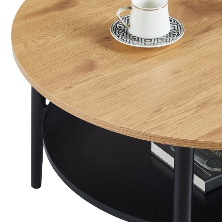 Stolik kawowy JUNE L14-FX (80) z półką, blat dąb naturalny, podstawa czarna