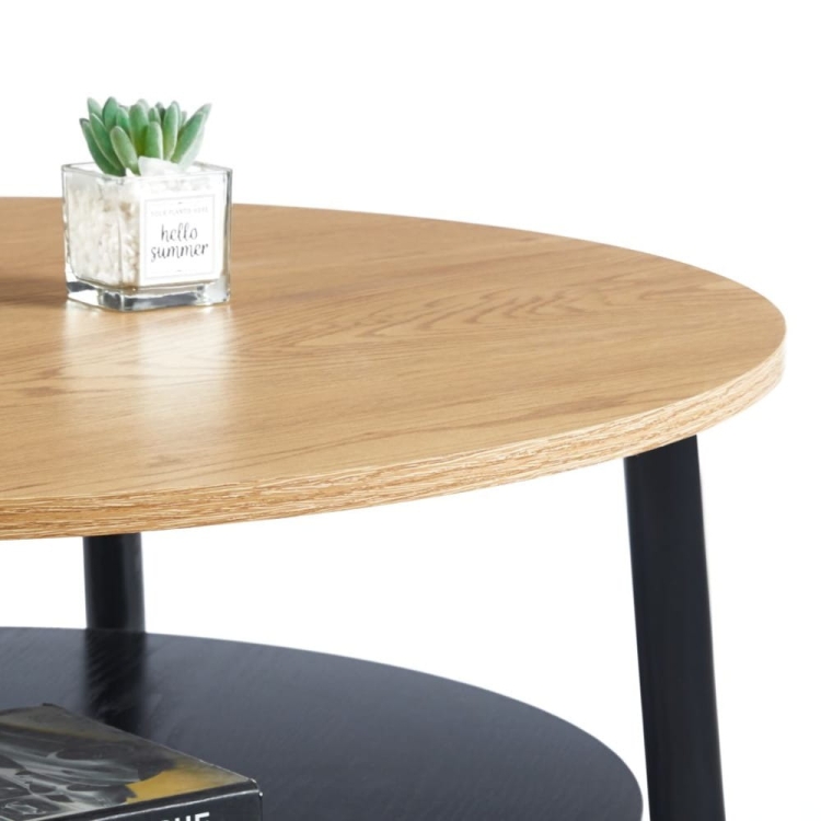 Stolik kawowy JUNE L14-FX (80) z półką, blat dąb naturalny, podstawa czarna