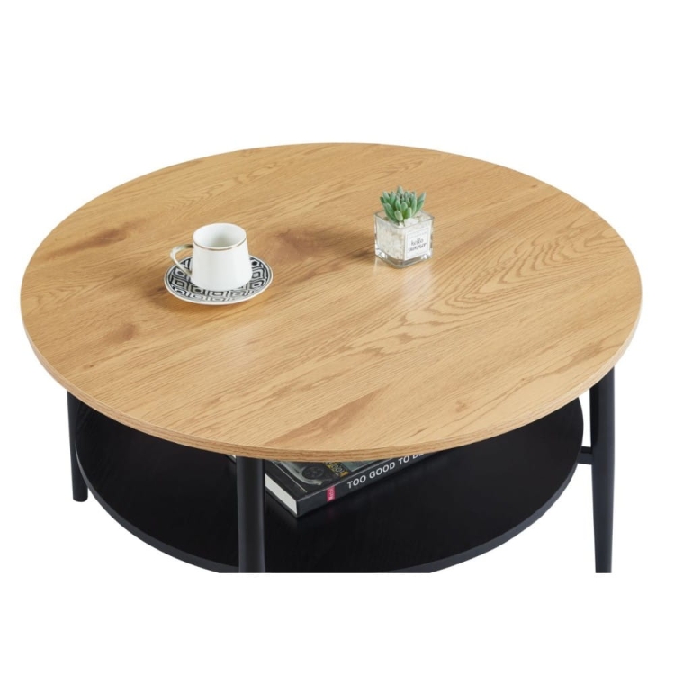 Stolik kawowy JUNE L14-FX (80) z półką, blat dąb naturalny, podstawa czarna