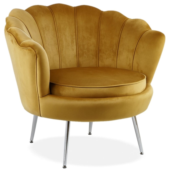 Fotel MUSZELKA miodowy – widok z przodu, srebrne nogi