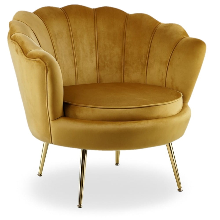 Fotel MUSZELKA miodowy – widok z przodu, złote nogi