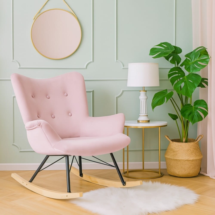 Fotel bujany Angel Rocker, różowy welur - aranżacja dla nowe-meble.pl