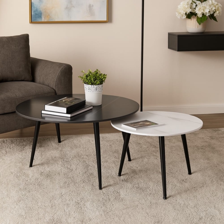 Zestaw stolików kawowych HOLI, dwa kolory, imitacja marmuru - aranżacja dla nowe-meble.pl