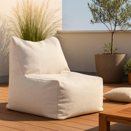 fotel ogrodowy bali tapicerowany beżowy aranżacja taras nowoczesny relaks