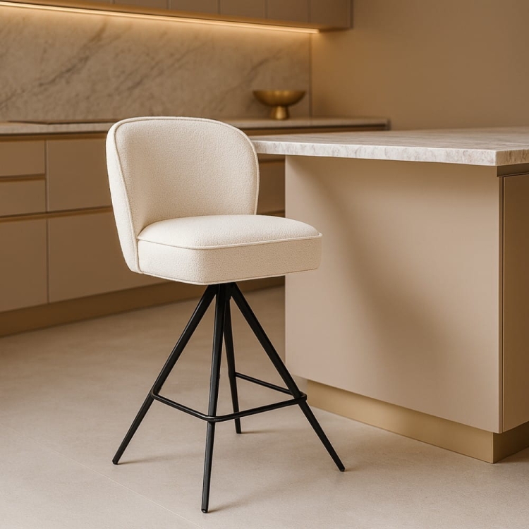 Hoker AINE Supreme Twist L obrotowy 360 stopni do wyspy 100 cm, tkanina DREAM, metalowa noga czarna, aranżacja nowoczesna