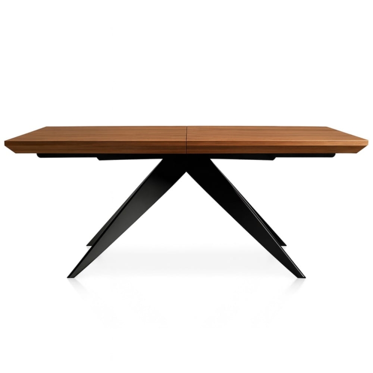 Elegancki rozkładany stół, blat dębowy, czarne metalowe nogi - orzechowy blat