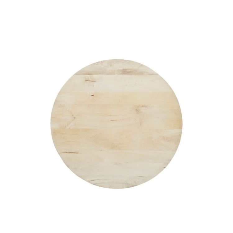 NUSA - niski stolik kawowy z drewna mango w kolorze natural na kulistych nogach średnica 80 cm styl BALI - rzut z góry na blat