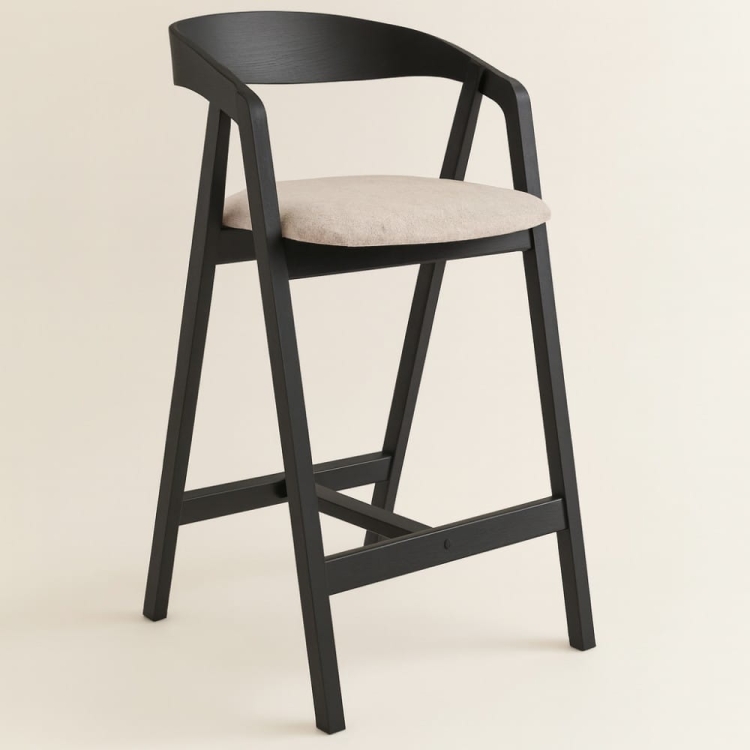 Czarny dębowy hoker Hugo, siedzisko tapicerowane tkaniną Leo