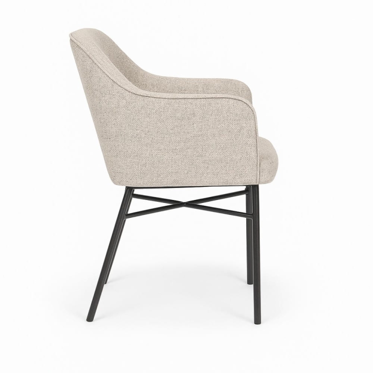 Krzesło kubełkowe MALAGA w tkaninie HEVRE – profil boczny, styl loft