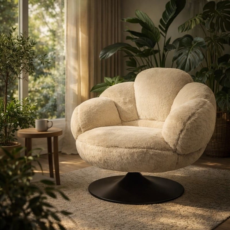 beżowy fotel SHAGGY w eleganckiej aranżacji salonu – przytulny fotel premium