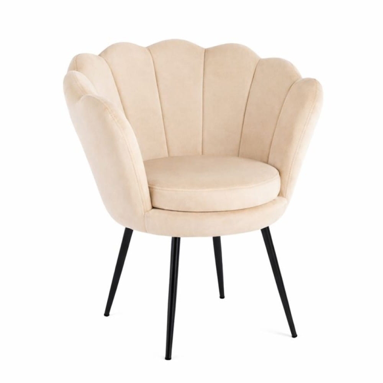 Mini fotel MUSZELKA beżowy – widok ogólny, czarne nogi