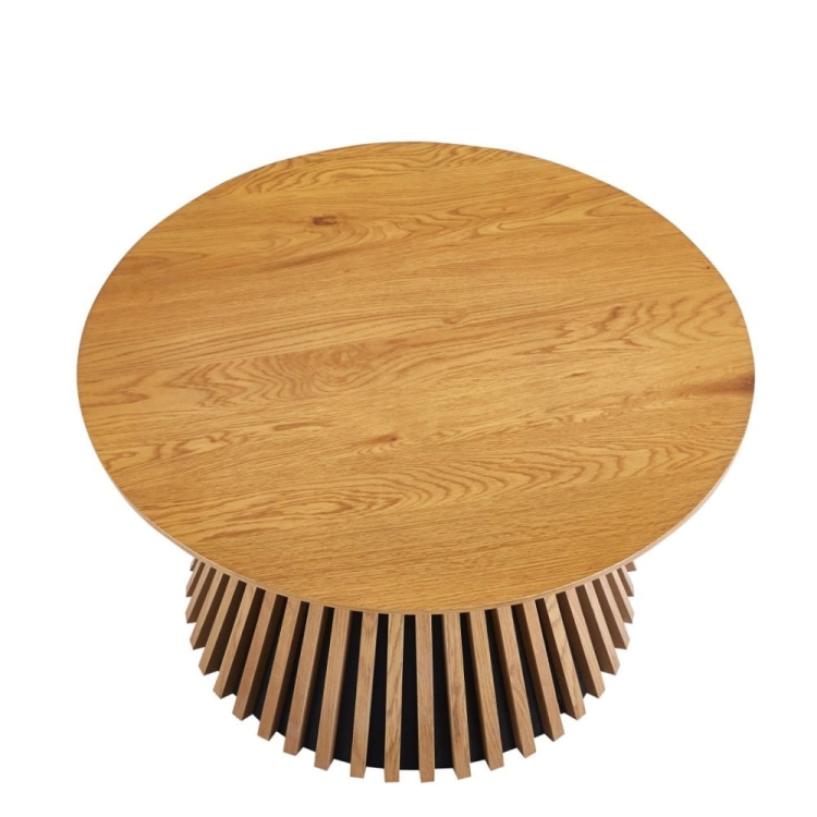 Stolik kawowy VALENTI okrągły 80 cm dąb lamelowa podstawa