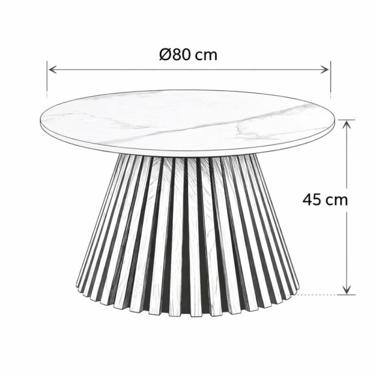 Valenti stolik kawowy na ryflowanej nodze - szkic wymiarowy