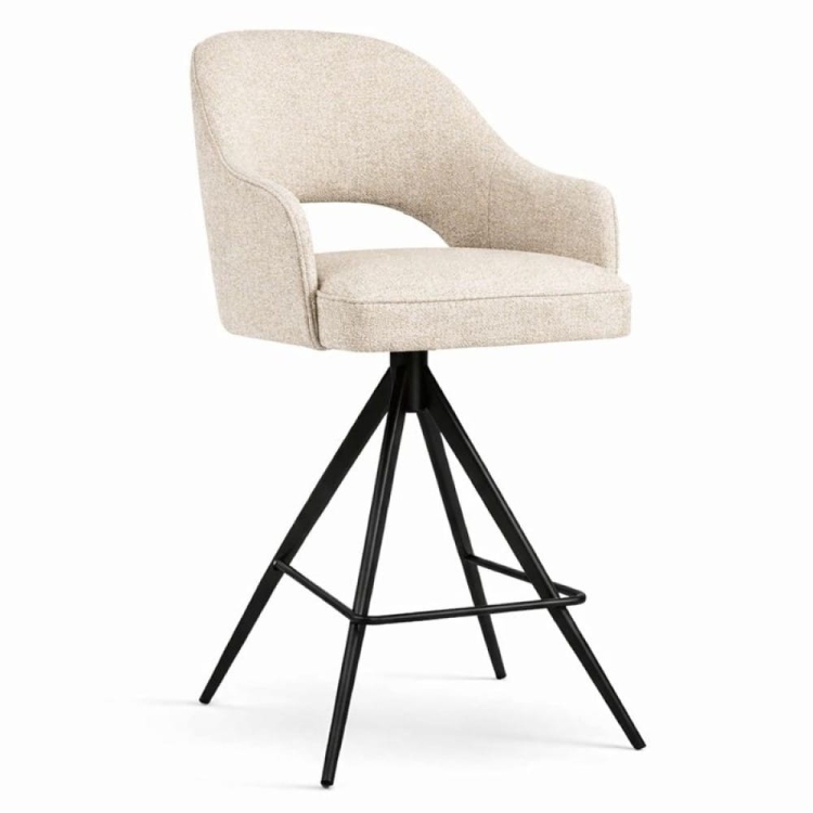 Goda Supreme - niski obrotowy hoker tapicerowany do wyspy 90 cm czarna noga