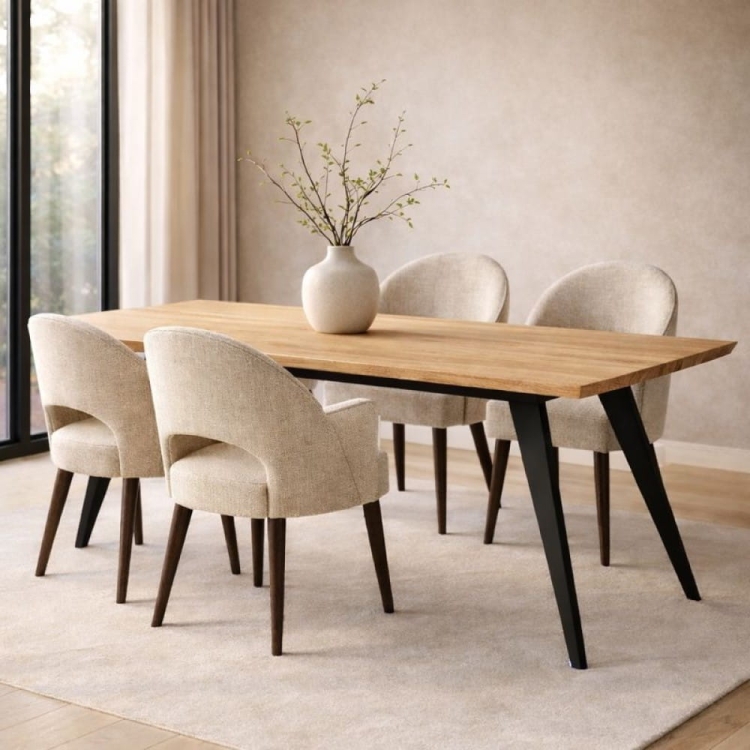 stół z litego dębu w nowoczesnej jadalni, aranżacja modern loft