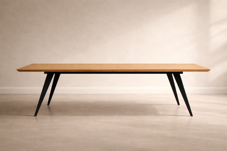 stół ATELIER z litego dębu, nowoczesny stół do jadalni, stalowa podstawa modern loft