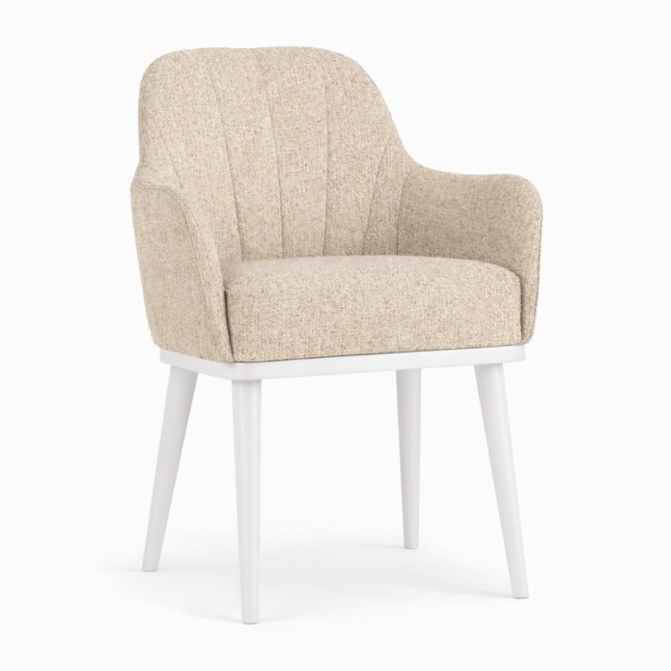 krzesło TULIP PRO SUPREME front pod kątem tkanina DREAM krzesło fotelowe premium z podłokietnikami białe nogi