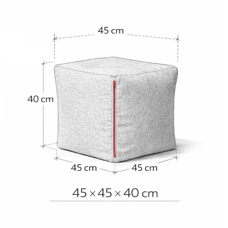 pufa kostka grey wymiary 45x45x40 cm szkic wymiarowy pufy