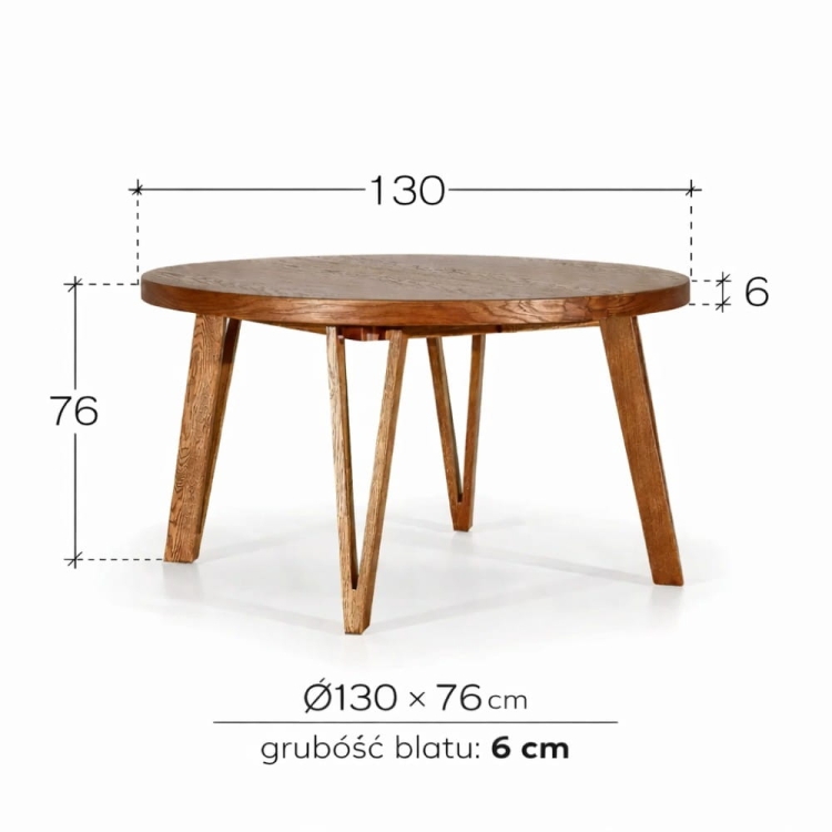 stół Eliot szkic wymiarowy okrągły stół 110 130 cm wysokość 76 cm