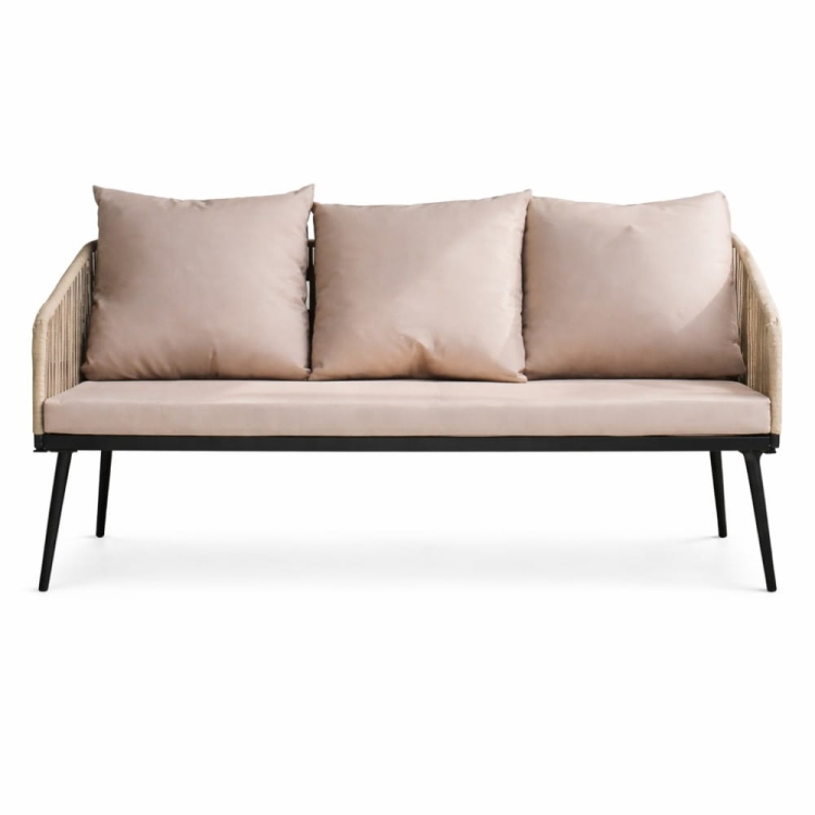 Sofa zestawu ogrodowego Victoria beżowe poduszki widok frontowy nowe-meble.pl