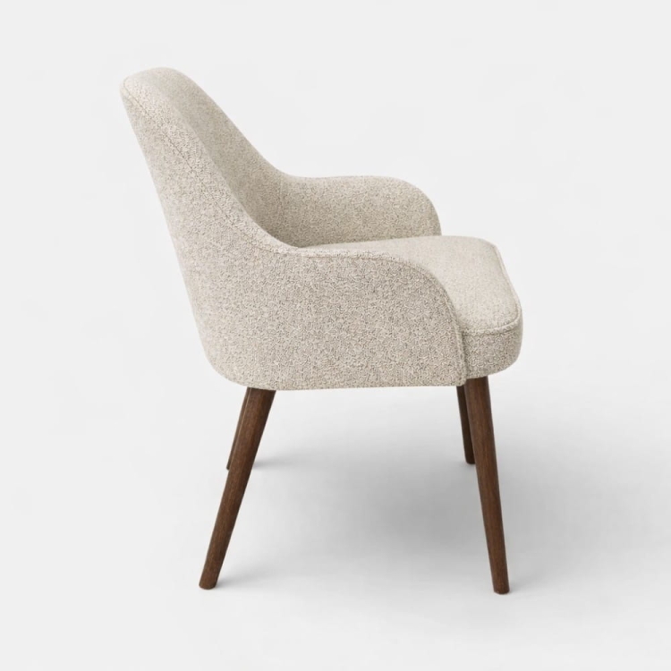 krzesło do jadalni AURA tapicerowane tłoczony welur LEO nogi drewniane orzech widok z boku