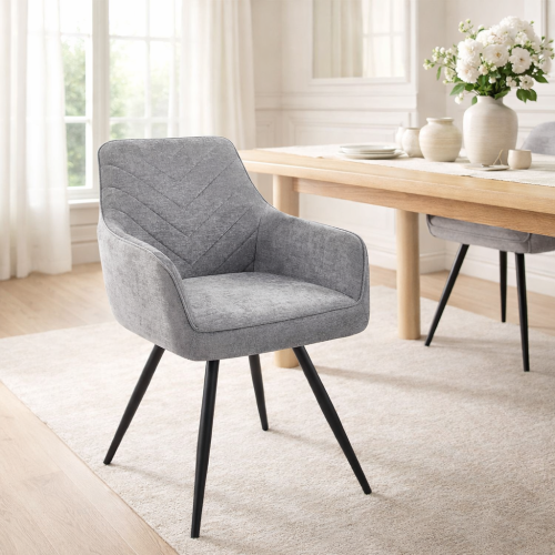 Krzesło tapicerowane Mirea szare z podłokietnikami obrotowe w aranżacji