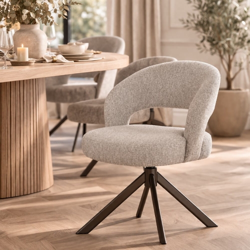 krzesło tapicerowane celeste obrotowe 360 autoreturn tkanina dream jasny beż aranżacja nowoczesna jadalnia