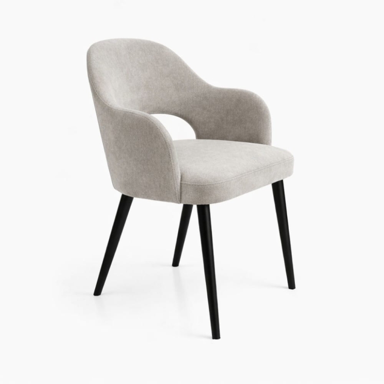 krzesło MELIA ZOYA 02 packshot krzesło tapicerowane szare welur z podłokietnikami czarne nogi