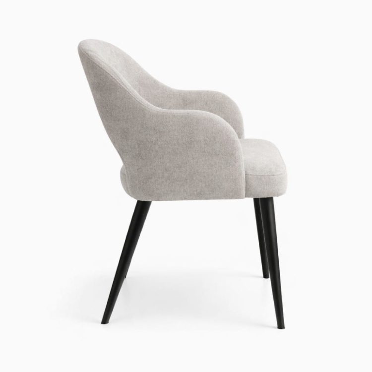 krzesło MELIA ZOYA 02 bok profil krzesło do jadalni z podłokietnikami szare tapicerowane czarne nogi