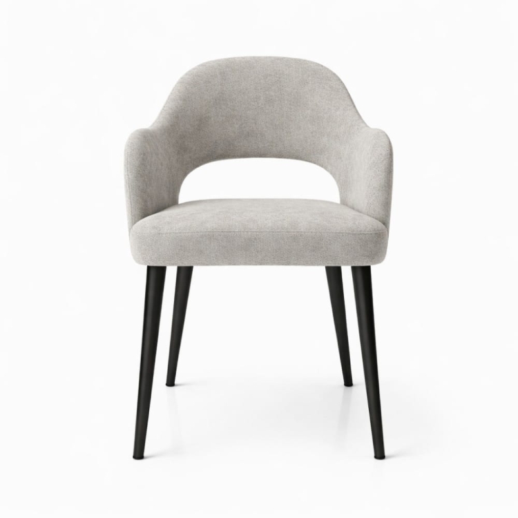 krzesło MELIA ZOYA 02 przód krzesło tapicerowane z podłokietnikami szare welur czarne nogi