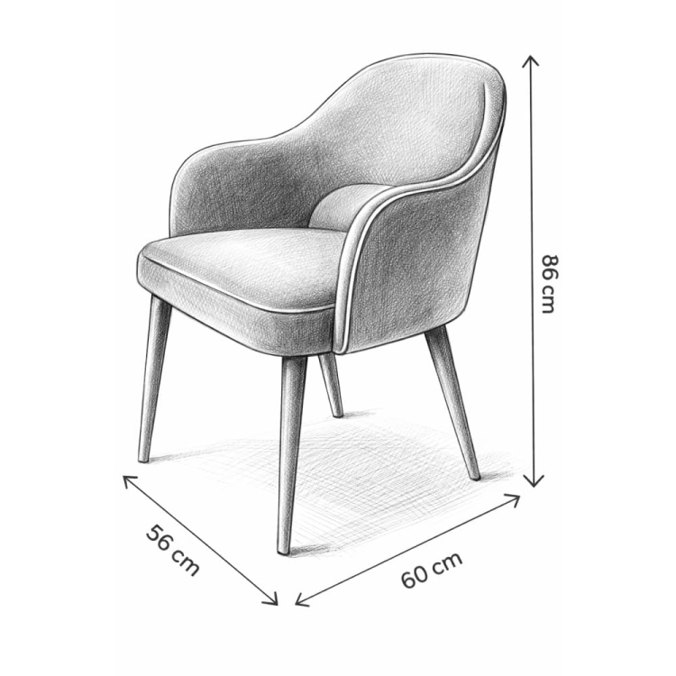krzesło MELIA wymiary 86x60x56 cm rysunek techniczny krzesło tapicerowane z podłokietnikami