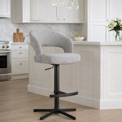 hoker CELESTE w tkaninie DREAM w eleganckiej kuchni z wyspą nowoczesne wnętrze