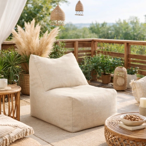 fotel ogrodowy bali tapicerowany beżowy aranżacja taras boho strefa relaksu balkon ogród