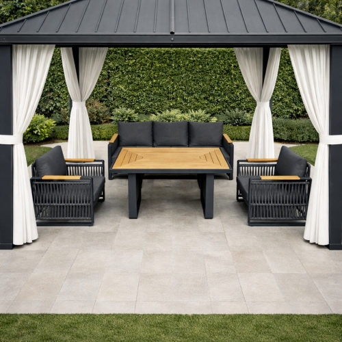 Zestaw mebli ogrodowych Capri premium w aranżacji ogrodowej