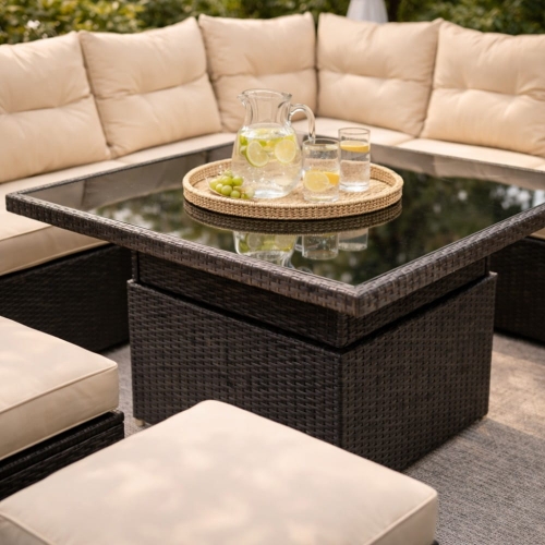 stół ogrodowy toscana ze szklanym blatem technorattan detal blat szkło hartowane