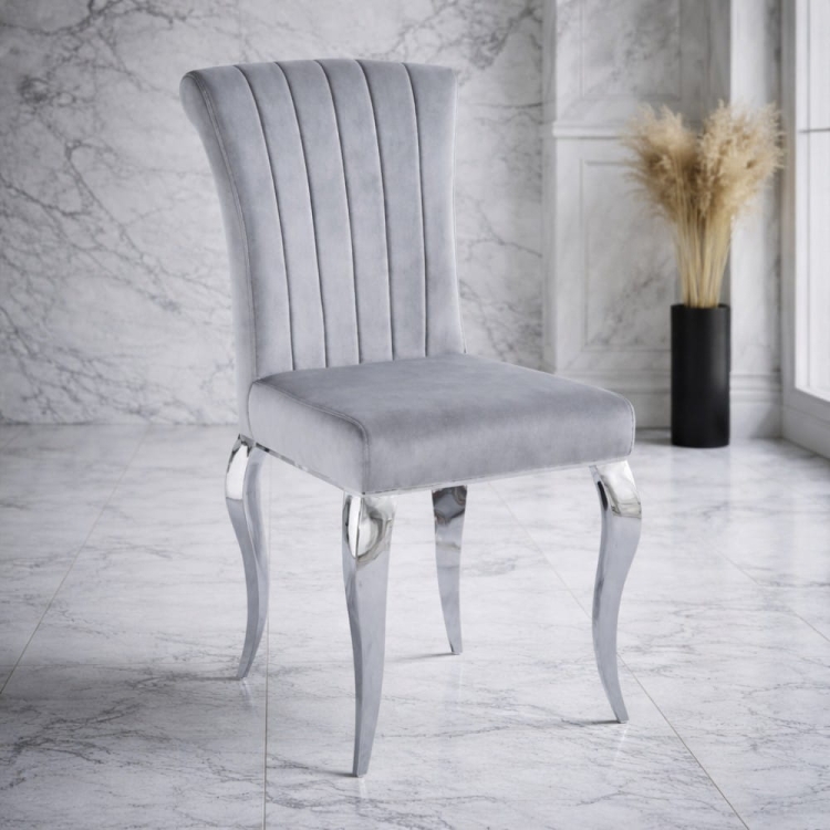 Krzesło Ludwiq glam szare srebrne nogi