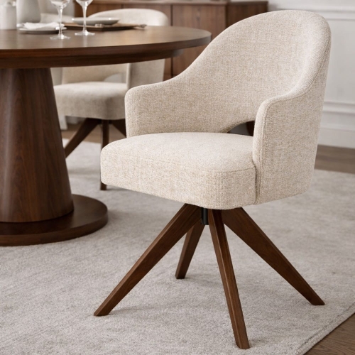 Krzesło obrotowe z podłokietnika Goda Supreme na orzechowej nodze beżowa tapicerka aranżacja modern classic