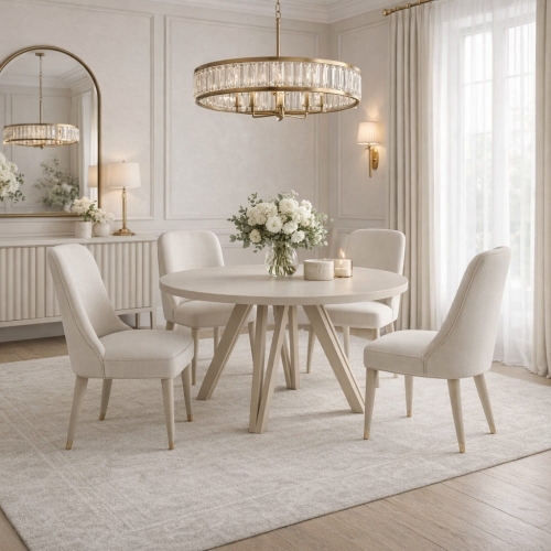 Stół okrągły rozkładany Brenna kaszmir 100 cm w jadalni modern classic