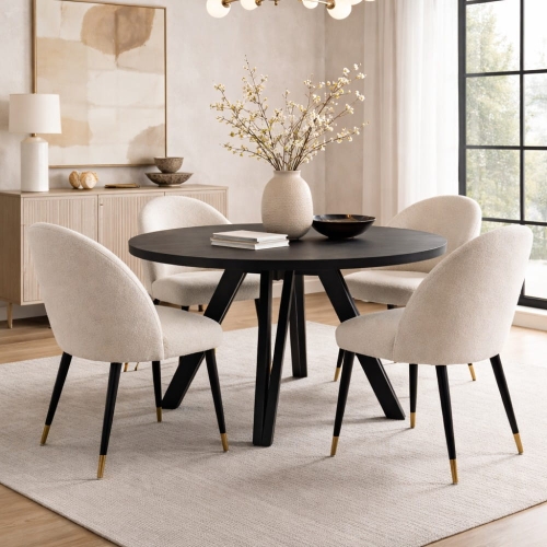 Brenna - czarny okrągły rozkładany stół na nogach z litego buku w aranżacji