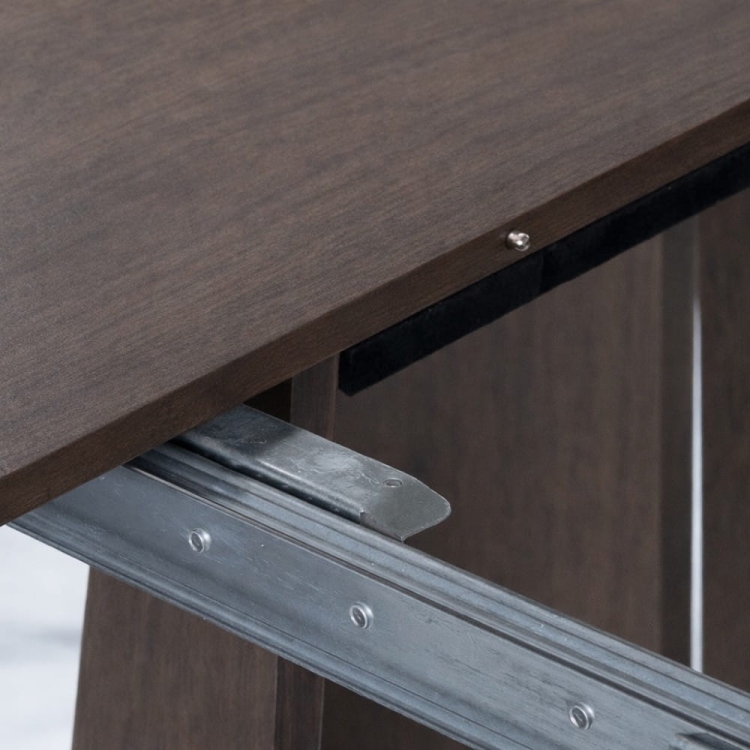 Ardeno - okrągły rozkładany stół orzechowy do jadalni zbliżenie prowadnic