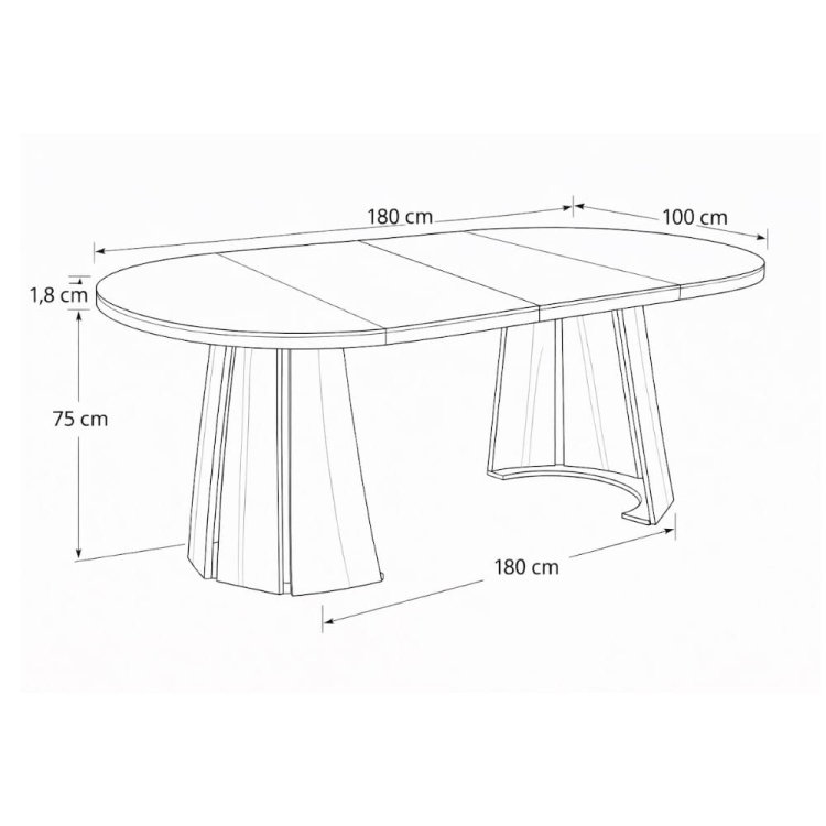 Ardeno - okrągły rozkładany stół orzechowy do jadalni szkic wymiarowy