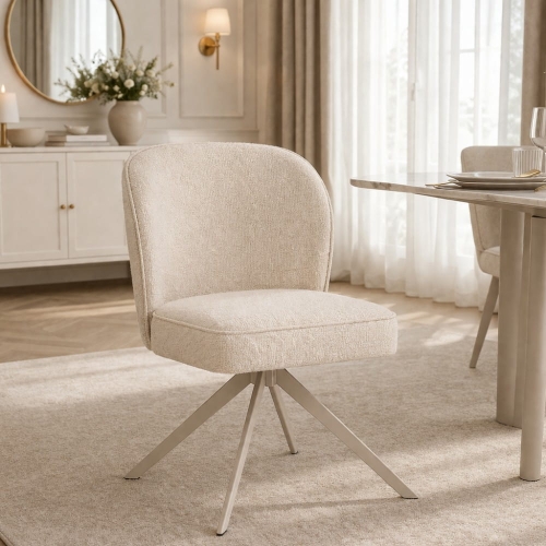 Krzesło obrotowe AINE SUPREME – eleganckie tapicerowane krzesło z kedrą, funkcja 360°  - noga taupe aranżacja